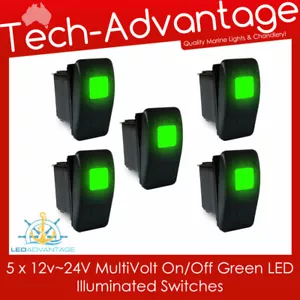 5 x 12v ~ 24v VERDE LED Encendido/Apagado Interruptores ROCKER Barco Caravana UTE Marino - Imagen 1 de 6