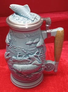 Vintage 1990 AVON Freshwater Fishing Stein Trout Bass Ceramic Brazil #257849 - Picture 1 of 5