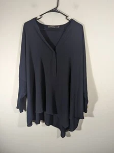 Iris Setlakwe Womens Navy V-Neck Dolman Sleeve Top Sz 12 Relaxed Mature Quiet - Picture 1 of 5