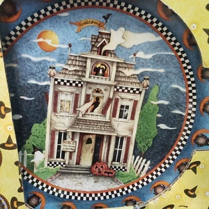 set of 4 Sakura Debbie Mumm haunted house 8" dessert plates - Picture 1 of 11