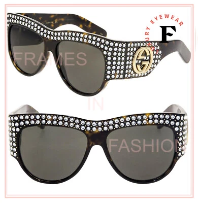 Óculos de sol GUCCI HOLLYWOOD FOREVER 0144 marrom Havana cristal cravejado GG0144S unissex - Imagem 1 de 4