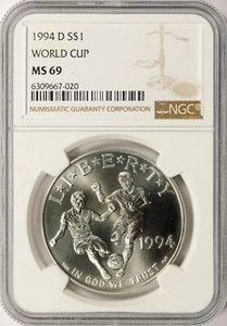 1994-D World Cup Silver Dollar $1 NGC MS69 - Picture 1 of 2