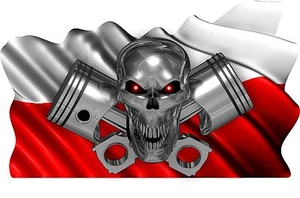 POLISH Flag Skull Piston Boat Car MOTORCYCLE Truck Stickers Decals Wrap 2- 28" - Imagen 1 de 1