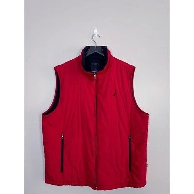 Chaleco acolchado rojo cremallera completa Nautica para hombre sin mangas forrado de lana bolsillos talla XXL Foto 1 de 4