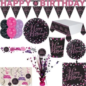 Compleanno Decorazione Luccicante Fucsia Nero Argento Geburtstagsparty - Foto 1 di 12