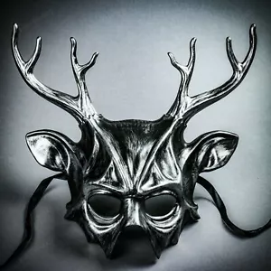 Schwarz Silber Teufel Dämon Hirschhorn Party Maskerade Maske Halloween Party Maske - Bild 1 von 7