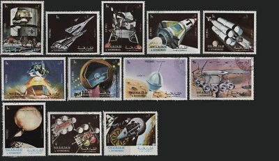 阿联酋 - 沙迦 1972 年 Mi#970 ~ 1002 1R 太空探索,12 张邮票套装,CTO — 第 1/4 张图片