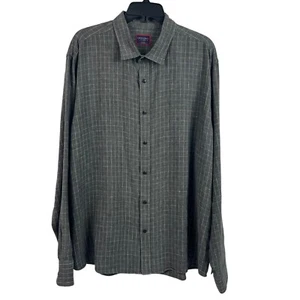 Untuckit Mens Long Sleeve Shirt Gray White Check Linen 2XL READ - Picture 1 of 8