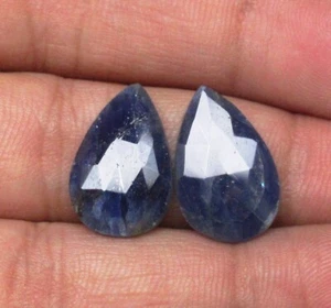 Blue Sapphire Rose Cut Faceted Pair 14.70 Cts Natural Loose Gemstone H 3456 - Picture 1 of 6