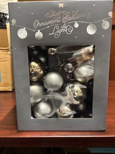NEW Pottery Barn Silver Ornaments Garland Christmas Timer LED Lights 6' NIB - Picture 1 of 8