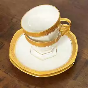 Ovington Bros Co Austria Tasse Untertasse Demitasse aufwendig gold überzogen - Bild 1 von 16