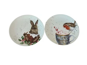 Boxed Christmas Rabbit & Robin Coupe Plates Wrendale Hannah Dale Royal Worcester - Picture 1 of 4