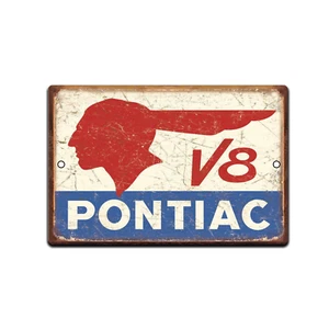 TIN SIGN Pontiac V8 Metal Décor Wall Art Auto Shop Garage Cave Vintage Look. - Picture 1 of 4