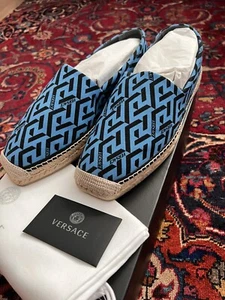 BNW Versace La Greca Print Espadrilles Mens 43/10 Blue $525 Authentic - Picture 1 of 4