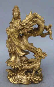China Brass Dragon kwan-yin GuanYin Goddess buddha statue - Picture 1 of 6
