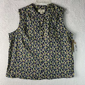 Land N Sea Sleeveless Blouse Womens Size XL Navy Floral Button Up NWT - Picture 1 of 13