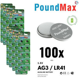 PoundMax AG3 LR41 Batteries 1.5v Alkaline Button Cell Battery - 100 Count - Picture 1 of 9