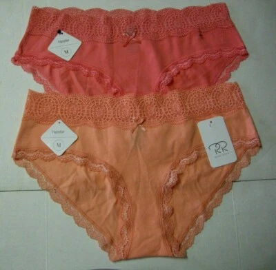 Bragas hipster para dama con encaje de Rene Rofe, 2 pares, talla mediana, naranja y rosa Foto 1 de 3