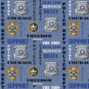 Sykel Enterprises Polizei meliert Denim Logo Baumwollstoff Meterware - Bild 1 von 1