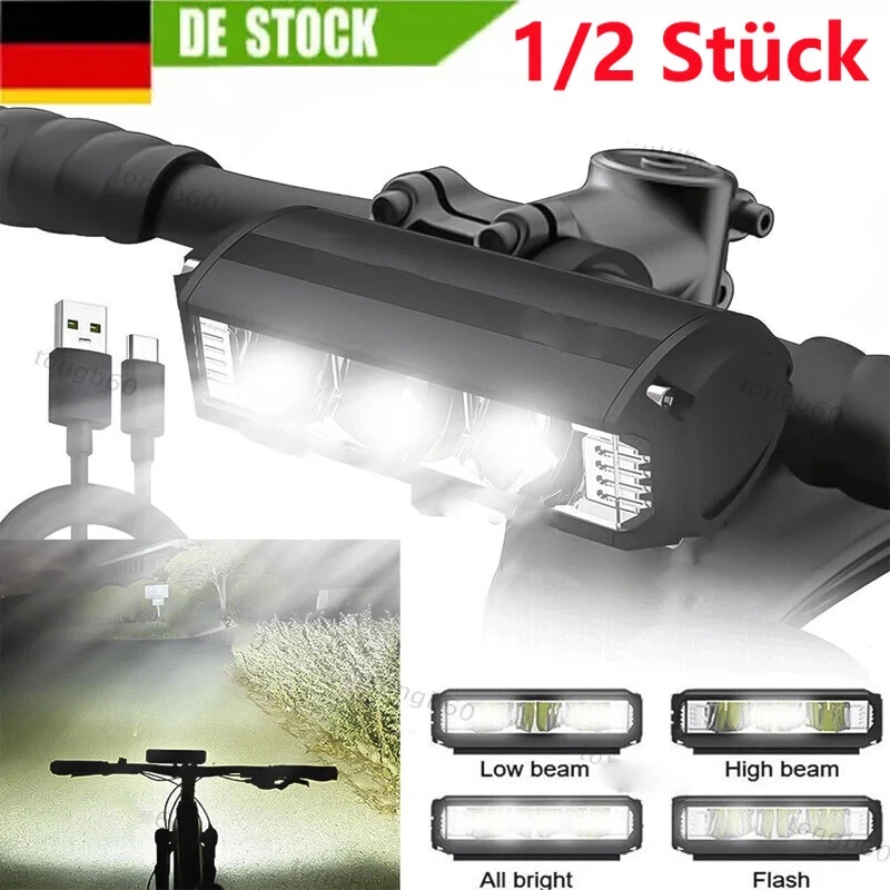 MARKENLOS 1/2X LED Fahrradlicht Vorne, 1200 Lumen Extrem Hell Fahrradlampe mit 3 Lichtmodi