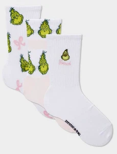 Grinch Weihnachten Crew-Socken 3 Paar Pack, Größen 2-5 oder 6-8 neu mit Etikett Primark lizenziert - Bild 1 von 2