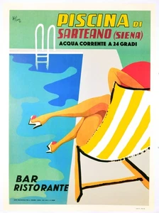 Tuscany Piscina di Sarteano poster by athij Poolside vintage italian poster - Picture 1 of 3