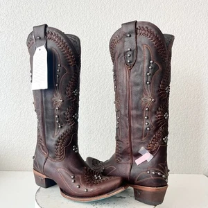 Lane COSSETTE Womens Cowboy Boots 10 Brown Leather Western Cowgirl Mid Calf Tall - Picture 1 of 14