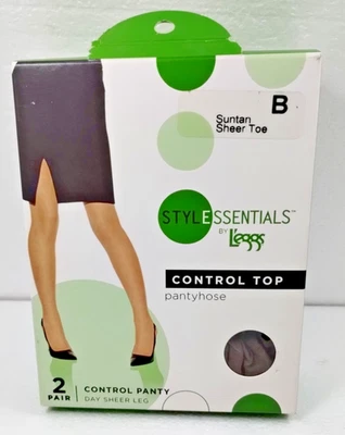 Meia-calça L'eggs Stylessentials Control Top tamanho B Jet Black Suntan 2 pares nova na caixa - Imagem 1 de 4