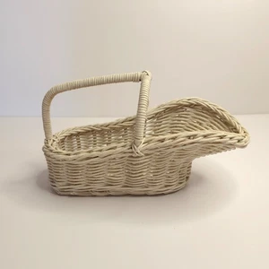 Vintage Weide Weinkorb Ausgießer Flaschenhalter länglich weiß - Bild 1 von 8