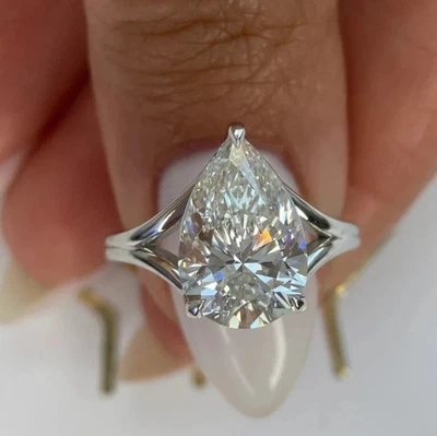 Lab-Created 3.20 Ct Pear Cut VVS1 Diamond Wedding Ring 14K White Gold Finish - Image 1 of 4