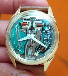 *SERVICED 214H ACCUTRON SPACEVIEW 10KT. GOLD FILLED TUNING FORK MEN'S WATCH M8 - Picture 1 of 4