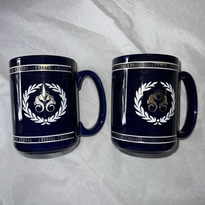 Vintage 2er Set Kristall Harmonie Kreuzfahrtschiff Kaffeebecher Blau Gold Keramik - Bild 1 von 7
