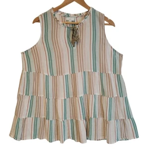 Top tunica boho a strati J.Jill stiped donna nappa costa resort sulla spiaggia taglia L - Foto 1 di 7