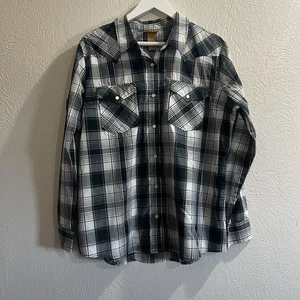 Wrangler Hemd Damen XL schwarz grün kariert Langarm Pearl Snap Country Western - Bild 1 von 11