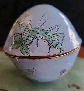 Antik viktorianisch blau handbemalt Porzellan Kricket Schmetterling Blume Schmuckstück - Bild 1 von 21