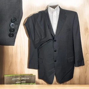 Joseph Abboud USA Made 2 Piece Suit Mens 46L 40x31 Gray Solid Wool Three Buttons - Picture 1 of 16