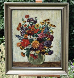 Atributo. a Benno Kogl (1892-1973) - Coloridas flores de otoño en florero de vidrio - Imagen 1 de 6