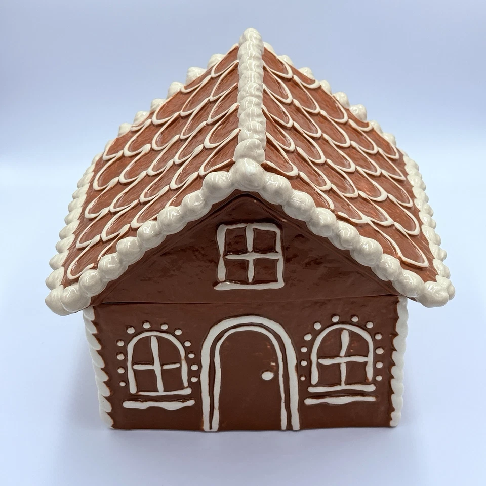 Tarro de galletas de gres Pottery Barn Gingerbread House vacaciones Navidad nuevo en caja Foto 1 de 4