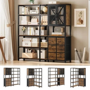 Corner Bookshelf 6 Tier, 70.9" Convertible Tall Bookshelf with 6 Fabric Drawe... - Picture 1 of 8