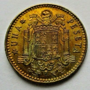 1975 SPAIN UNA PESETA KM# 806 - NICE CHOICE BU COIN! -MONSTER TONING-STAR 80 - Picture 1 of 7