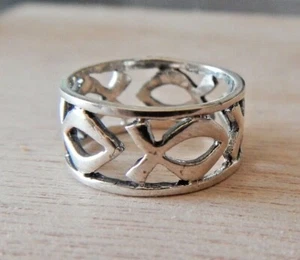 size 6 Sterling Silver Cut Out Christian Fish 9mm wide band Ring - Picture 1 of 6