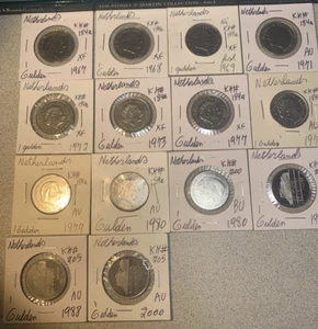 Netherlands 1967 - 2000 One 1 Gulden 14 coin lot with High Grades From XF To BU - Picture 1 of 12