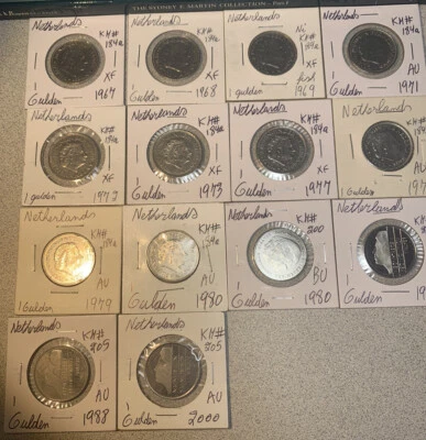 Netherlands 1967 - 2000 One 1 Gulden 14 coin lot with High Grades From XF To BU - Image 1 of 4
