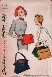 VTG Uncut Original 1950 Simplicity Sewing Pattern - Hats & Bags - Sally Victor - Picture 1 of 3