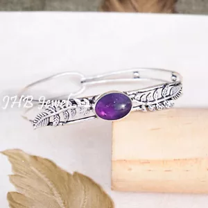 African Amethyst Gemstone 925 Sterling Silver Bangle Cuff Latest Leaf Jewelry - Picture 1 of 6