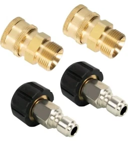 4) Pressure Washer Adapter Set Quick Connect Kit Metric M22 14mm Female to 3/8" - Picture 1 of 7