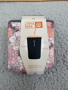 Java Sok Medium New Cold Cup Sleeve 22-28 oz Reusable Comic Floral - Picture 1 of 5