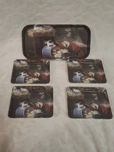 Vintage Melamine Cat Tray Set Of 5 Trays 4 Small Trays 5.5x5 And One Large 11x6 - Picture 1 of 22