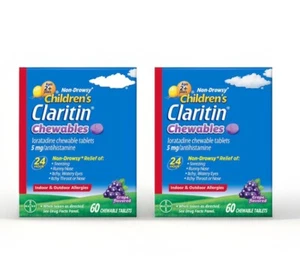 120ct Claritin Children's Grape Chewable Tablets (Two Boxes of 60) Exp 04/2026+ - Picture 1 of 7