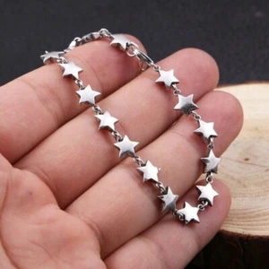 7mm Five Star Link Women's Bracelet 925 Sterling Silver Chain All Size Available - Picture 1 of 7
